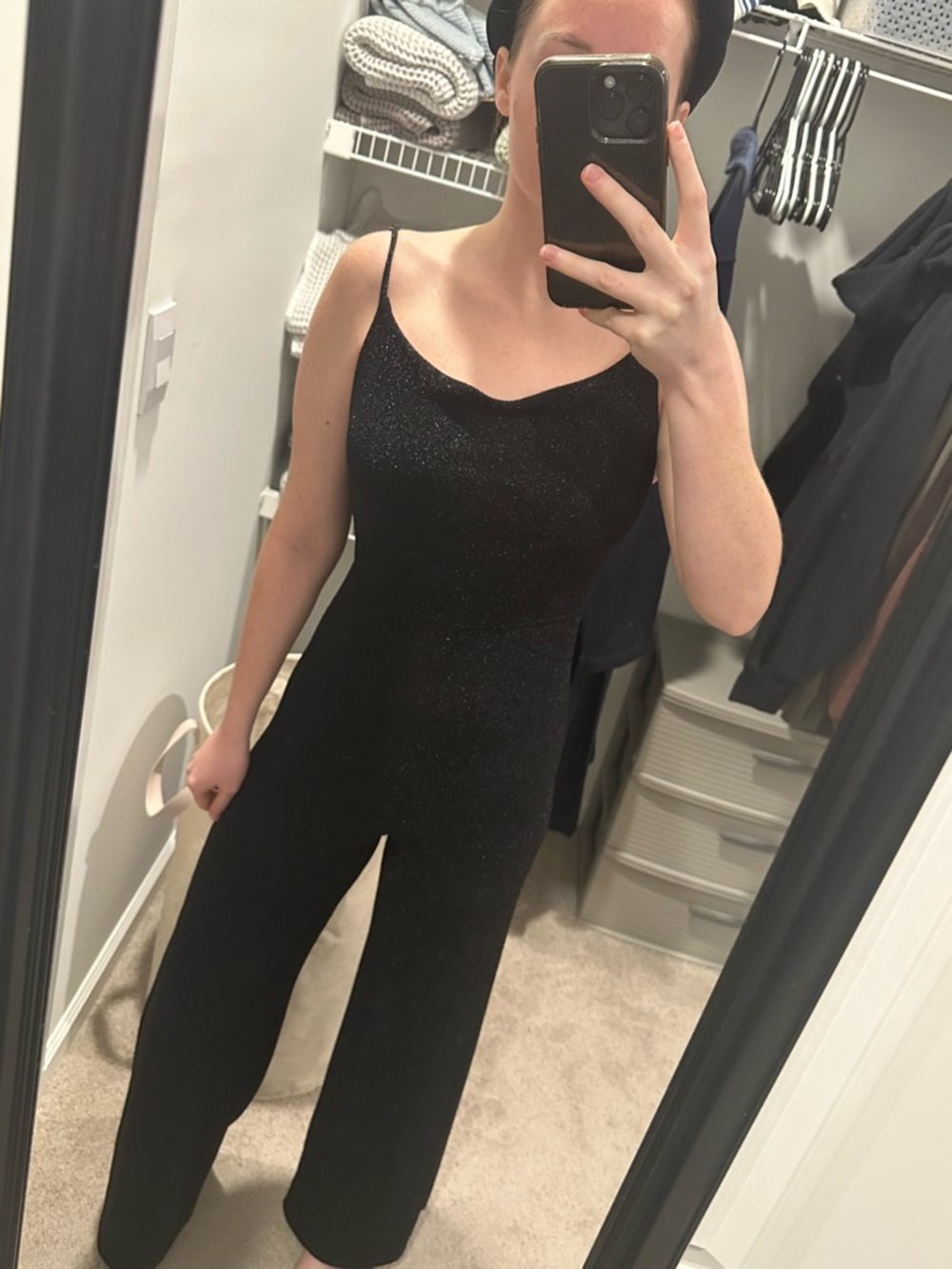 Audrey 3+1 Black Sparkle Wide-Leg Jumpsuit